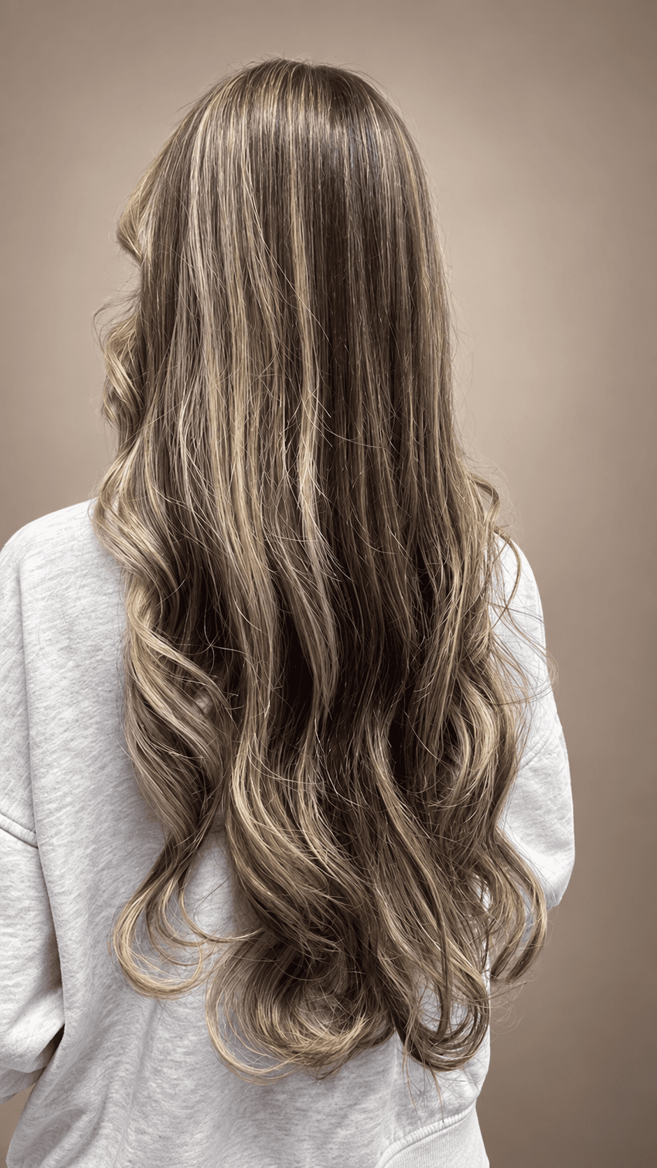 Cabelo longo com mechas iluminadas e ondas